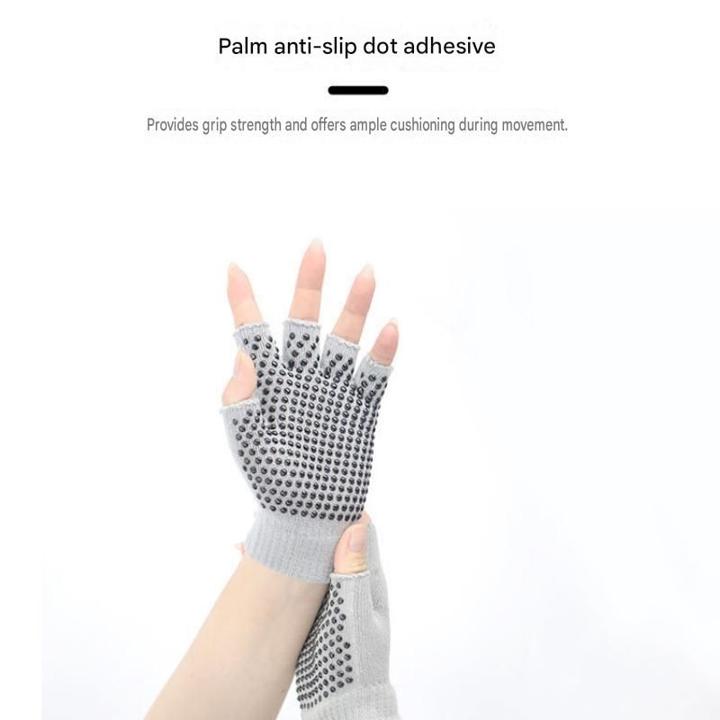 Purple Half Finger Yoga Gloves - Acrylic Knit with Non-Slip Silicone Dots, Breathable & Stretchy for Pilates, Gym, and Fitness Training