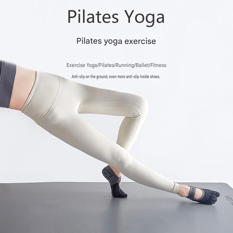 Black Non-Slip Five Toe Yoga Socks - Cotton Blend with PVC Grip Dots, Breathable & Secure Fit for Pilates, Dance, and Indoor Fitness Training