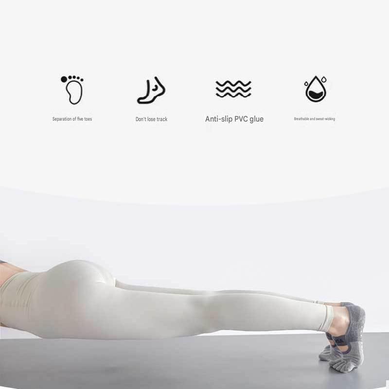 Purple Non-Slip Five Toe Yoga Socks - Cotton Blend with PVC Grip Dots, Breathable & Secure Fit for Pilates, Dance, and Indoor Fitness Training