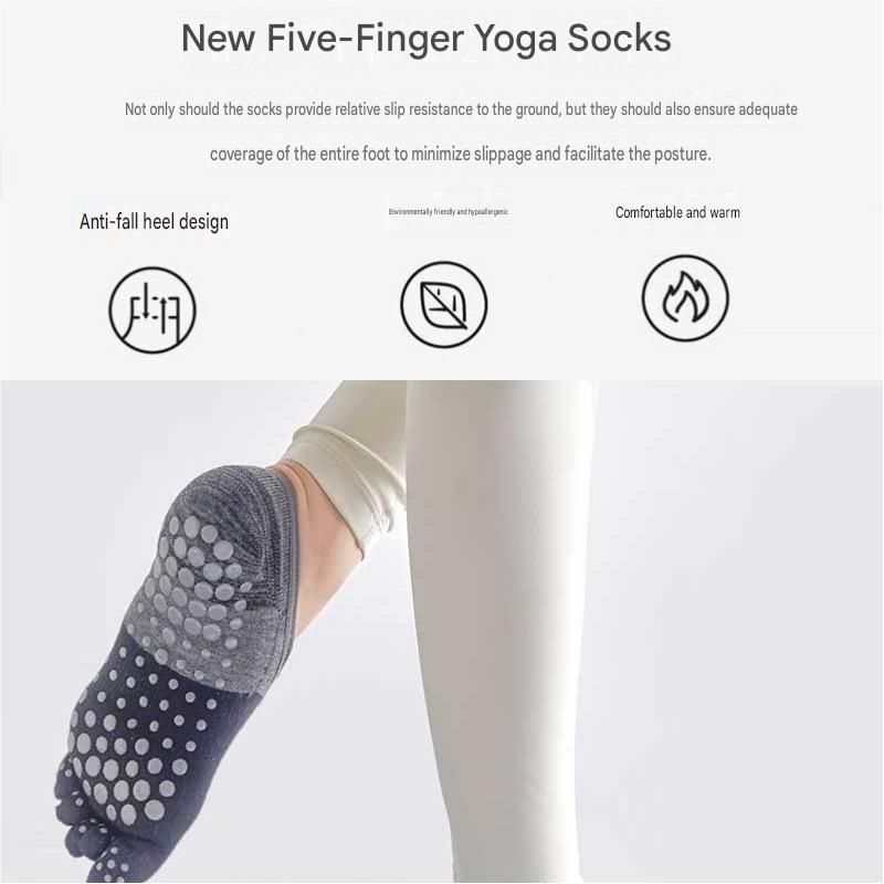 Green Non-Slip Five Toe Yoga Socks - Cotton Blend with PVC Grip Dots, Breathable & Secure Fit for Pilates, Dance, and Indoor Fitness Training