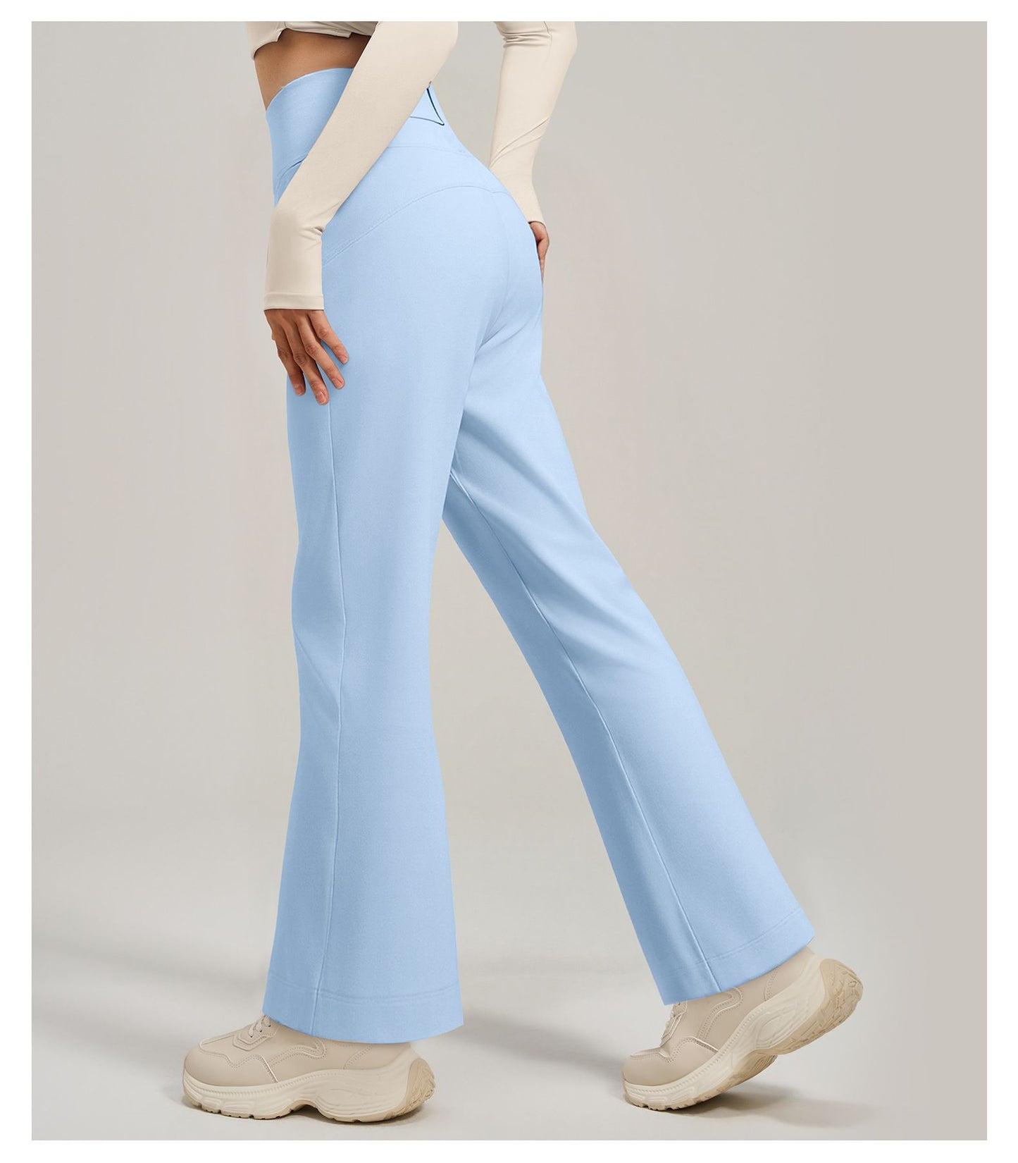Women's High Waist Yoga Pants (XXL size)- Blue Loose Straight Leg Full Length Trousers with Rear Waist Pocket for Pilates, Studio Workouts, Lounging and Casual Wear