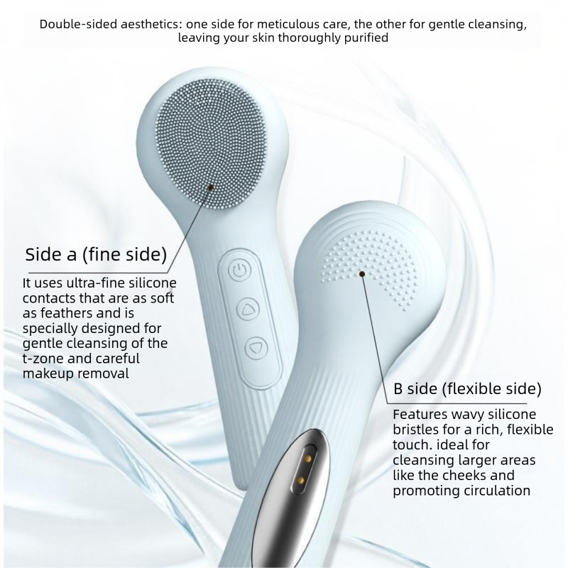 Purple Heated Silicone Facial Cleansing Brush - Dual Sided, Rechargeable, 3 Vibration Levels, Magnetic Charging for Daily Skincare, Bathroom and Travel