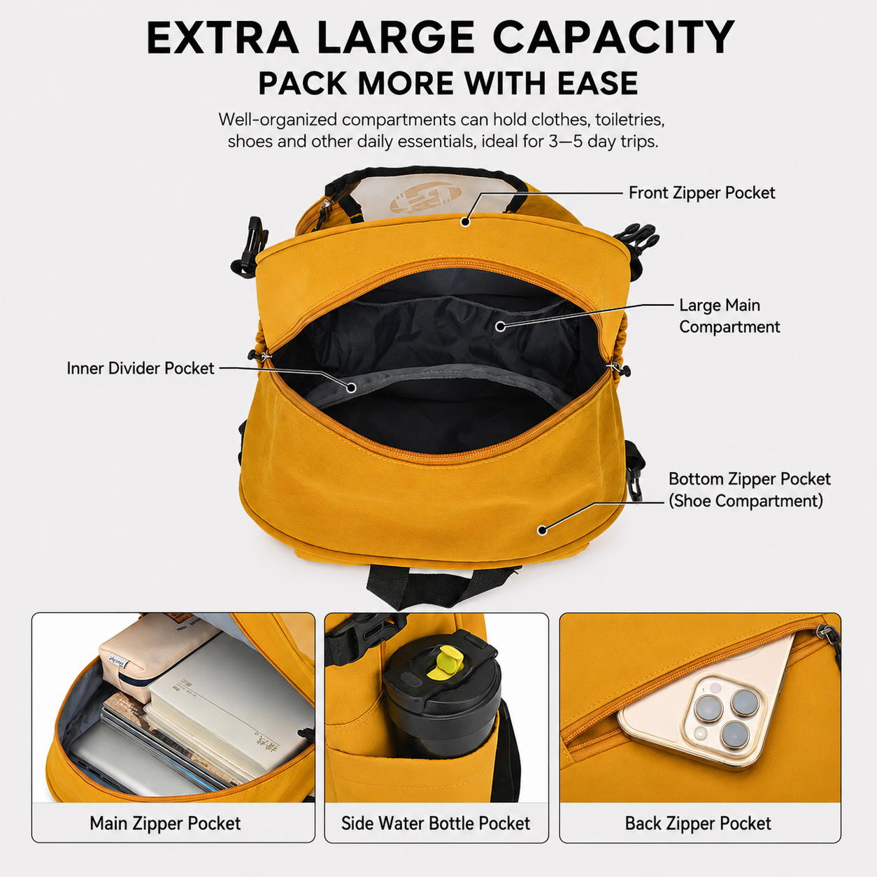 Green Sports Racket Backpack - Lightweight Casual Travel Bag with Separate Racket Compartment, Shoe Compartment, Bottle Pocket for Tennis, Badminton, Gym and Outdoor Use