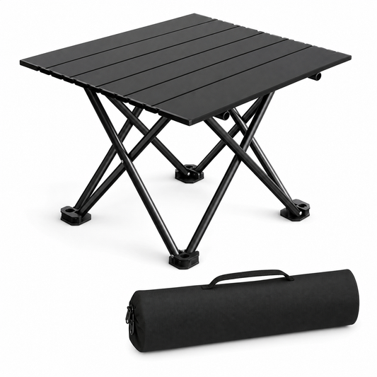 Black Portable Folding Table - 41 x 35 cm Carbon Steel Compact Carry Design, Quick Setup and Space Saving Storage for Market Stalls, Camping and Outdoor Use