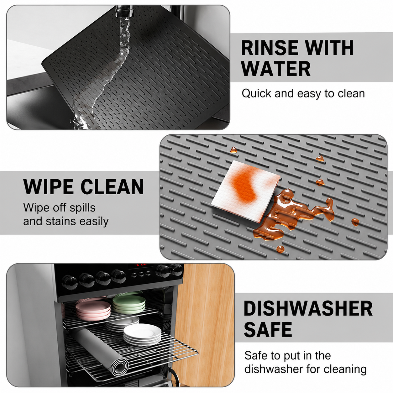 Gray Extra Large Silicone Countertop Protector & Dish Drying Mat - Dishwasher Safe ( 76x53cm)