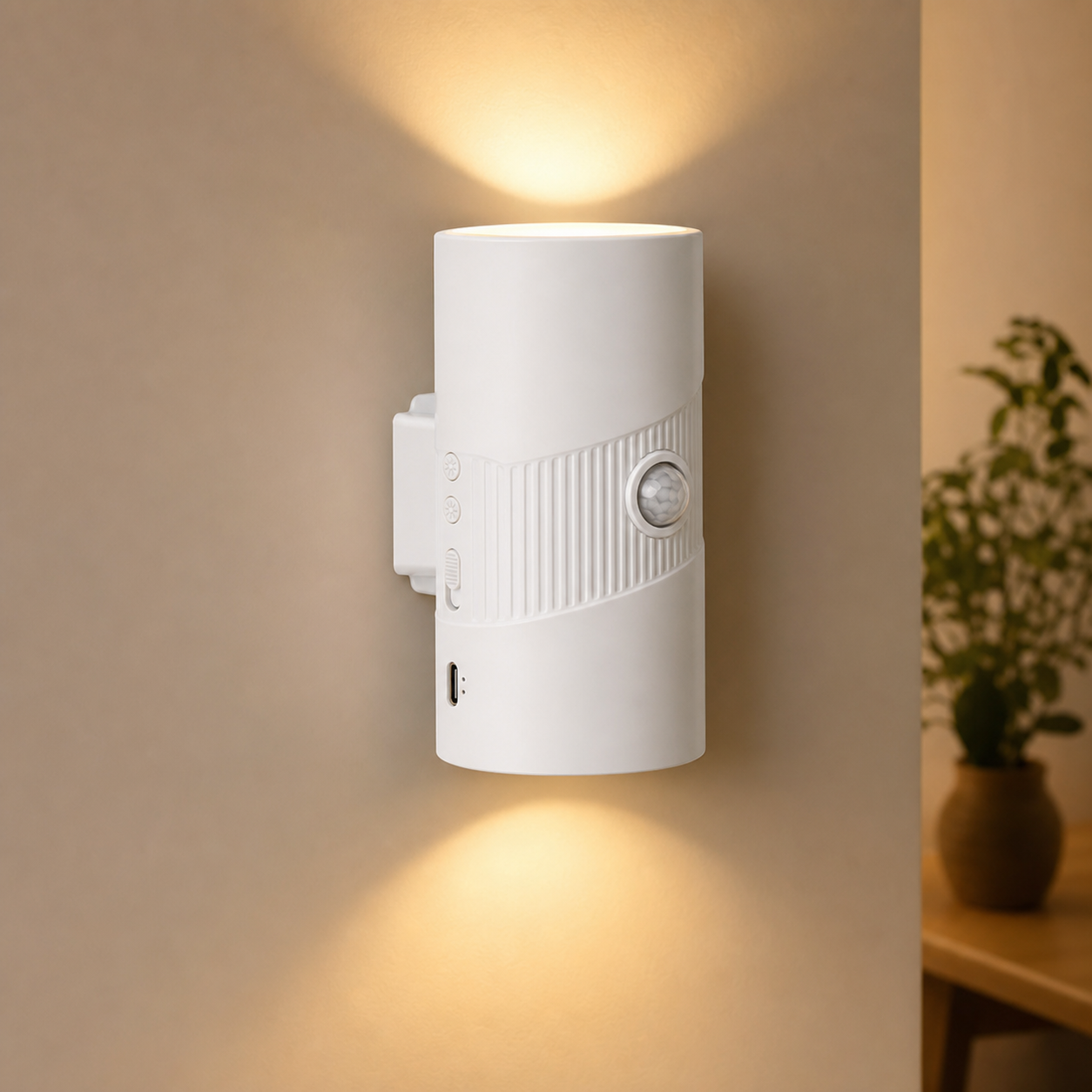 Black Rechargeable Magnetic Dual Direction Wall Lamp - Widely Triple Sensing, 15s Automatic Timing & Constant On Mode, 3 Colours and 4 Brightness Levels for Hallways and Bedrooms