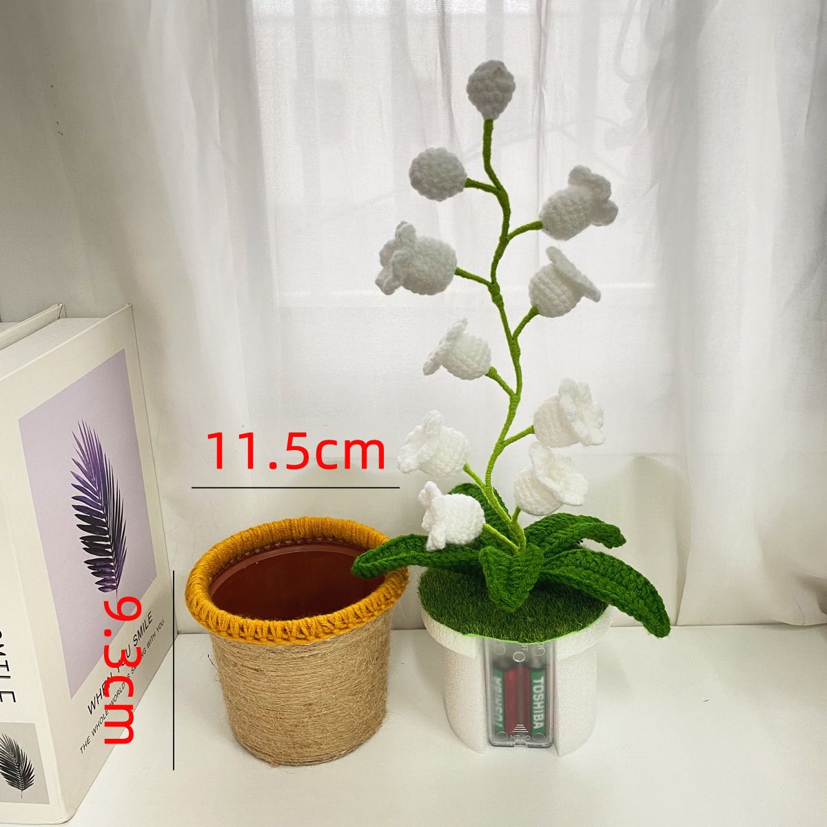 Purple Crochet Single Lily of the Valley Night Light - Handmade Cotton Yarn LED Potted Flower White Lamp, 3 Brightness Adjustment, Battery Operated Desk Decor & Creative Christmas Gift