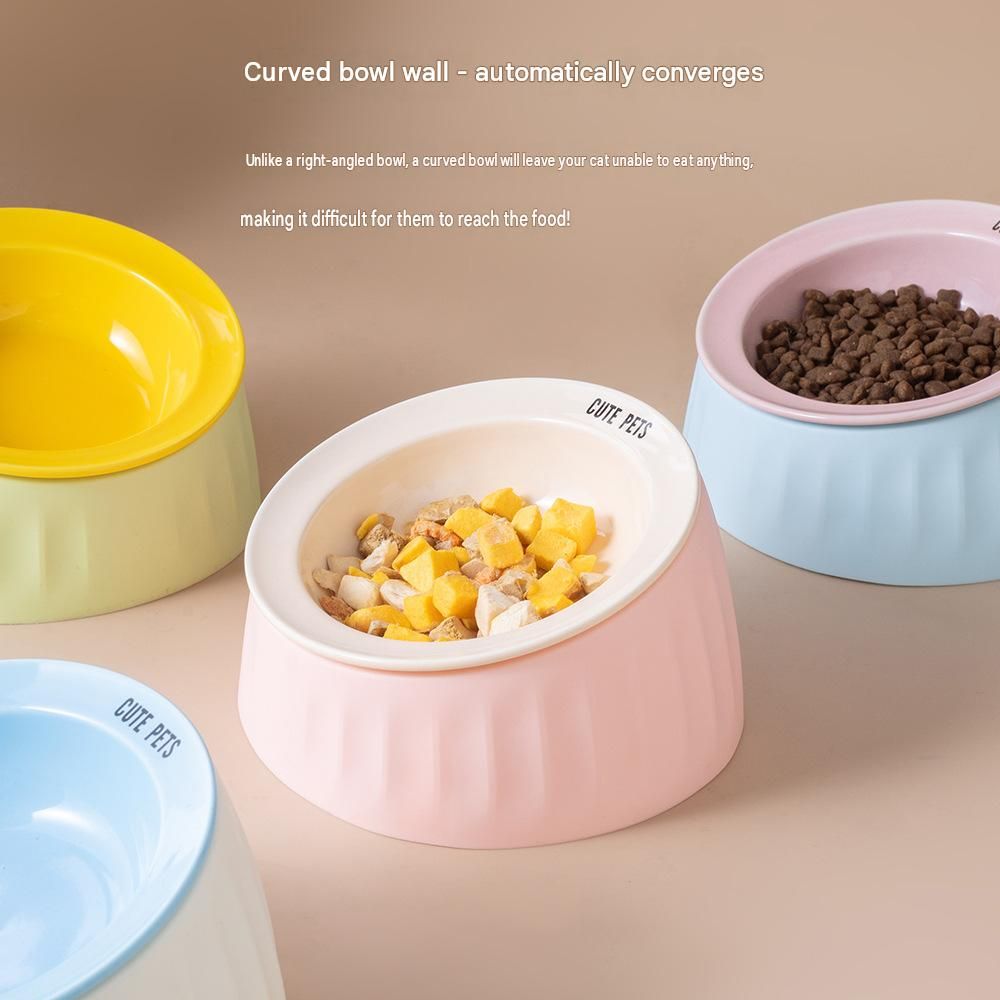 Pet Feeding Set - 15 Degree Tilted Ceramic Blue Bowl and Blue Non-Slip PVC Mat, Detachable Design, Easy Clean Cat Dog Food Water Dish