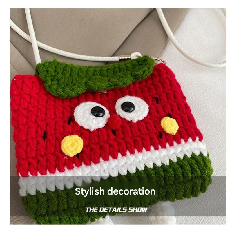 Persimmons Knitted Crossbody Bag - Handmade Crochet Mini Purse with Adjustable Strap, Cute Cartoon Fruit Design, Lightweight 110g, Phone and Essentials Organizer for Women and Girls