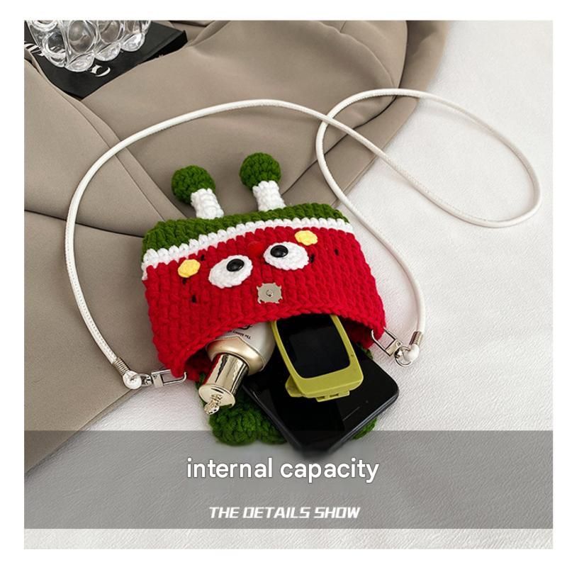 Peaches Knitted Crossbody Bag - Handmade Crochet Mini Purse with Adjustable Strap, Cute Cartoon Fruit Design, Lightweight 110g, Phone and Essentials Organizer for Women and Girls
