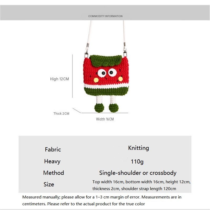 Peaches Knitted Crossbody Bag - Handmade Crochet Mini Purse with Adjustable Strap, Cute Cartoon Fruit Design, Lightweight 110g, Phone and Essentials Organizer for Women and Girls