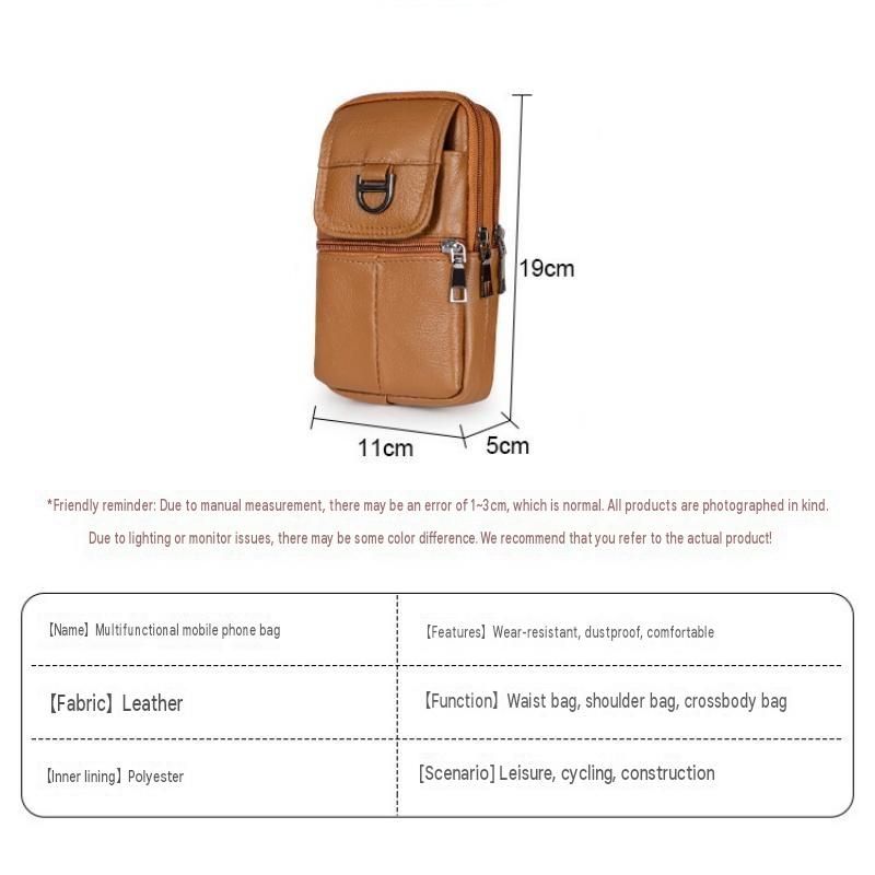 Yellow Leather Belt Phone Pouch - Multi-Pocket Waist Bag with Shoulder Strap, Durable Zipper Closure for Work, Cycling & Daily Carry
