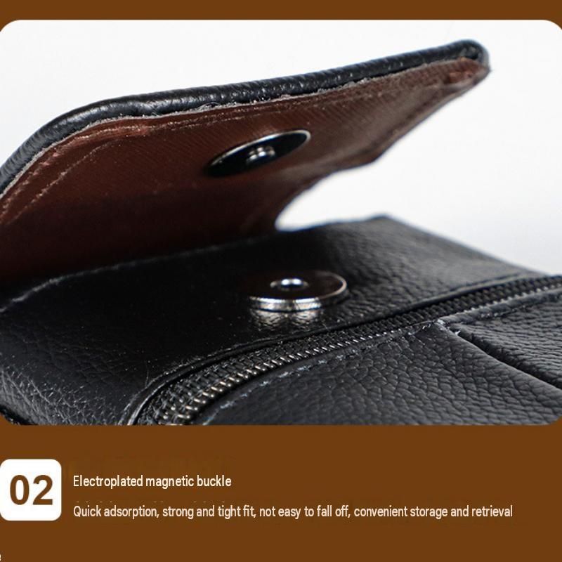 Dark brown Leather Belt Phone Pouch - Multi-Pocket Waist Bag with Shoulder Strap, Durable Zipper Closure for Work, Cycling & Daily Carry