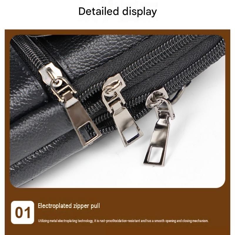 Brown Leather Belt Phone Pouch - Multi-Pocket Waist Bag with Shoulder Strap, Durable Zipper Closure for Work, Cycling & Daily Carry