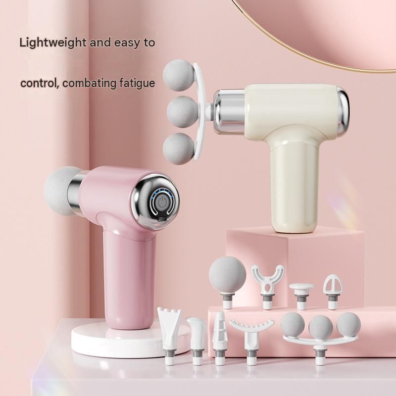 Blue Mini Massage Gun with 9 Heads - 6 Speed Percussion Massager, Portable Muscle Relaxation Device, USB Rechargeable Handheld Deep Tissue Vibrator for Gym Travel Office