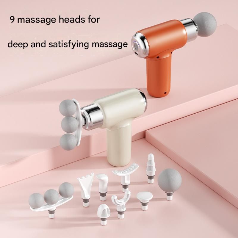 Blue Mini Massage Gun with 9 Heads - 6 Speed Percussion Massager, Portable Muscle Relaxation Device, USB Rechargeable Handheld Deep Tissue Vibrator for Gym Travel Office