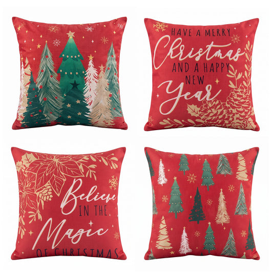 Jingle Jollys Christmas Cushion Covers Set of 4 Pillow Covers 45x45cm with 4 Cute Patterns Red